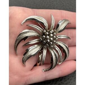 Vintage Signed Marboux Lily Flower Brooch Pin Modernist Silver Tone